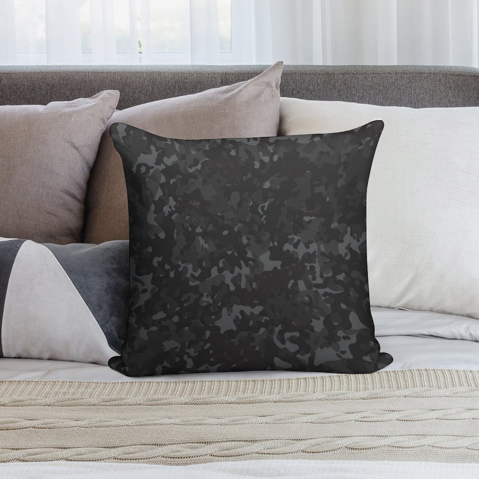 Charcoal Camouflage Black Grey Night Camo Soft Warmth Comfort Throw Pillow