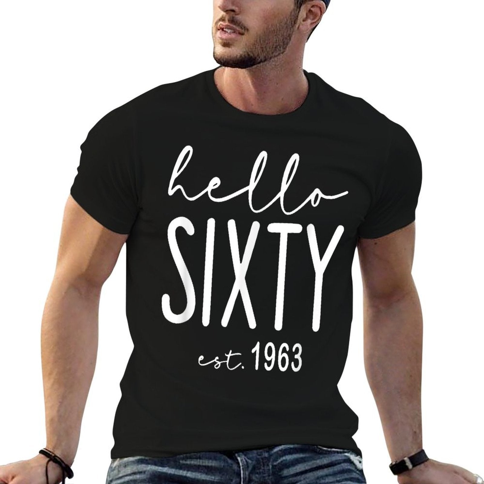 Hello Sixty Est 1963, Hello 60 Heart, 60th Birthday  Slim-fit Cut T-Shirt