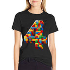 4 Year Old Blocks Building Master Builder 4th Birthday Boy  Rolled Sleeves T-Shirt