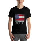 American Flag USA July 4th White Blue Red Faded Stripe Star  Polyester Blend T-Shirt