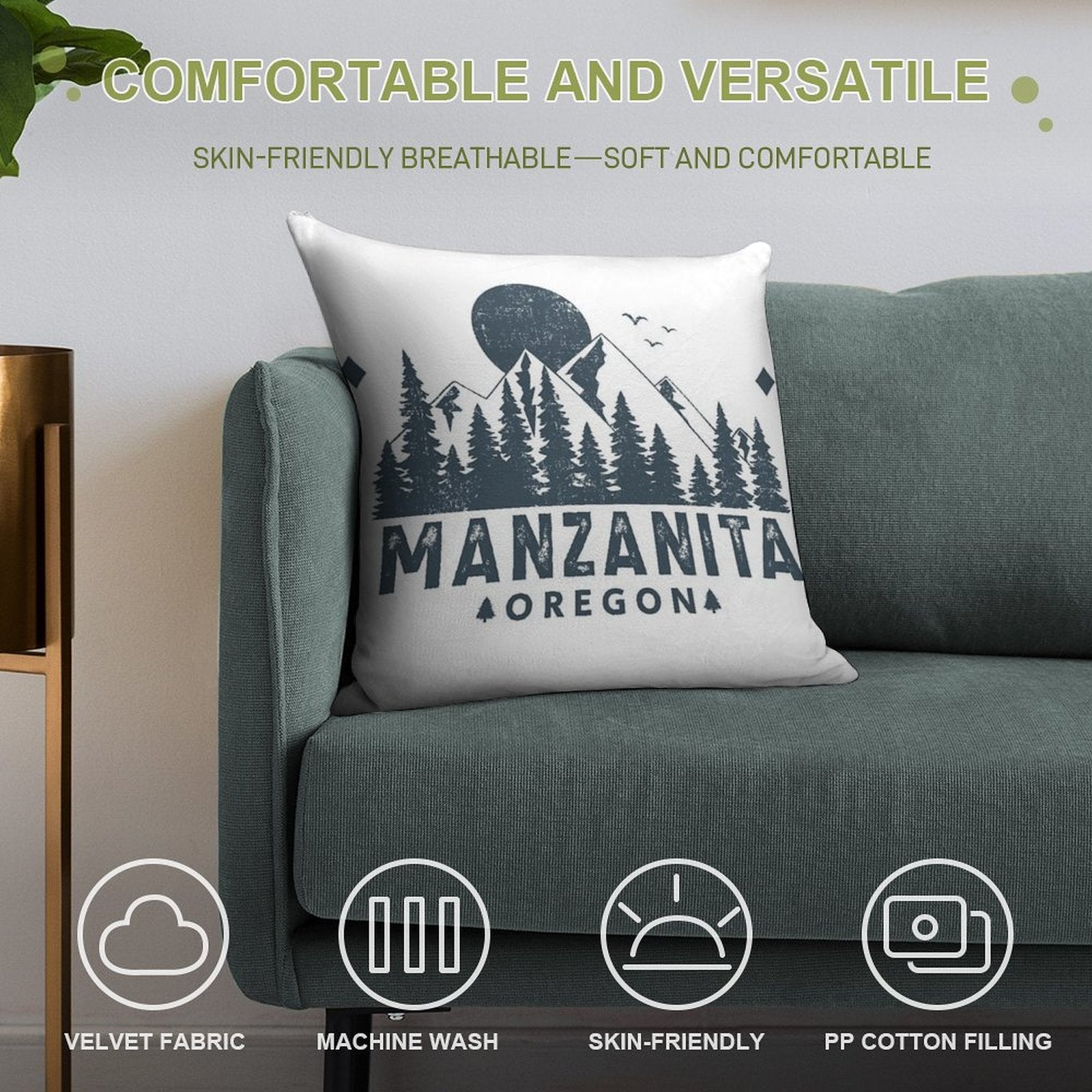 Manzanita Oregon Mountain Sight Soft Home Decor Throw Pillow