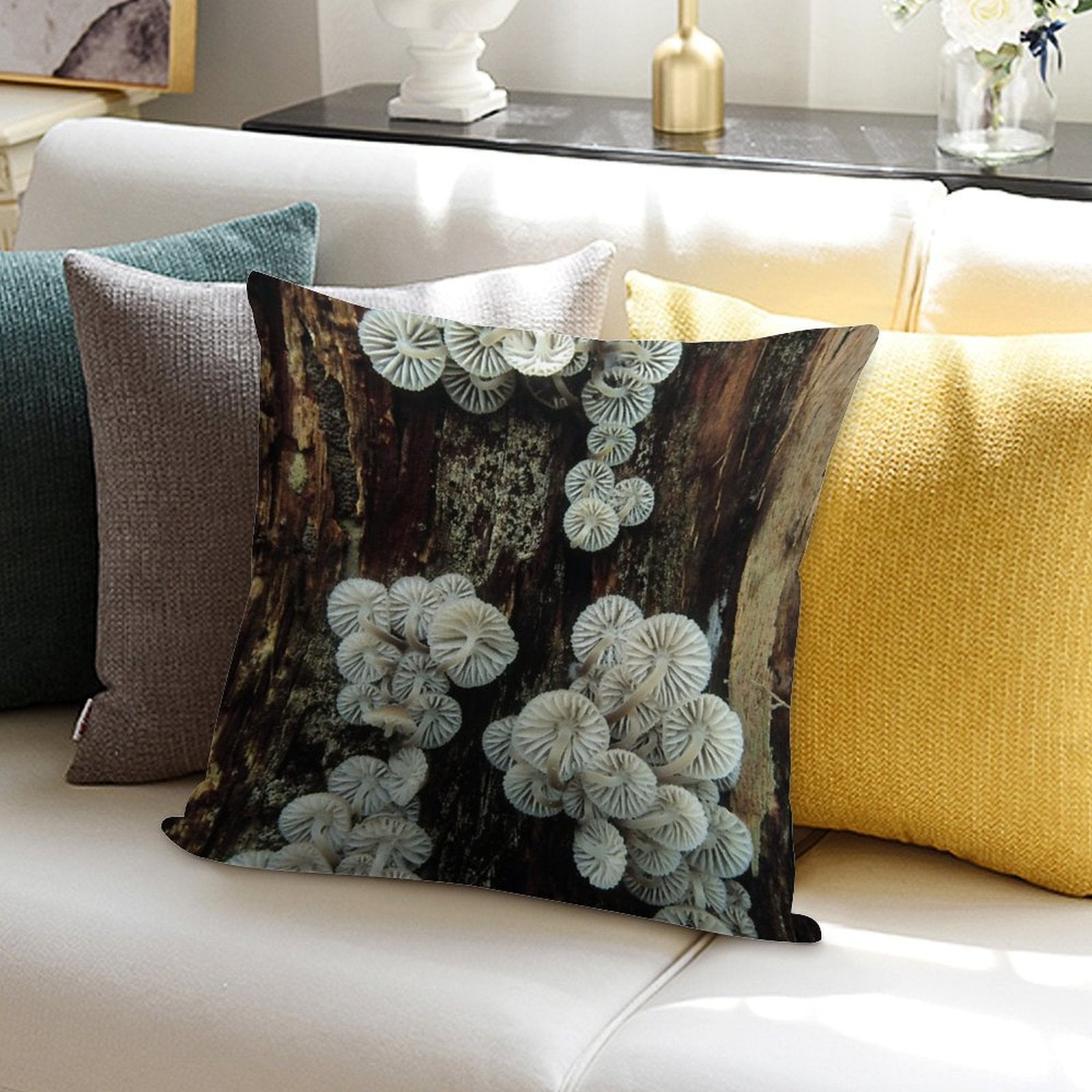 Mycena Fungi II Soft Shrink-Resistant Throw Pillow