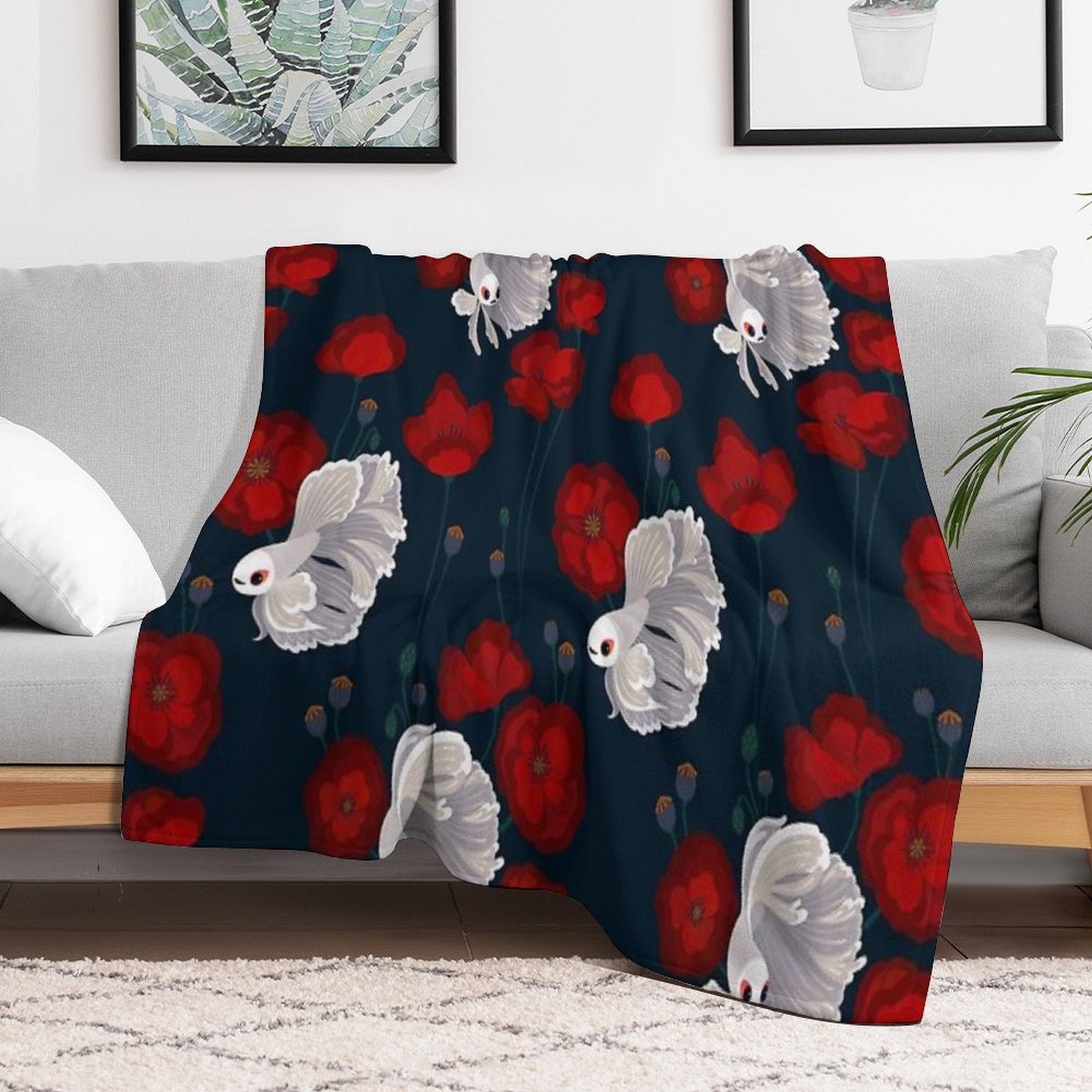 Bettas And Poppies Easy Care Throw Blanket