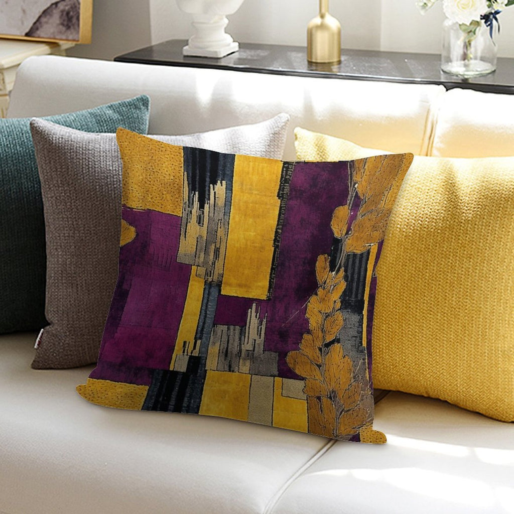 Post-Impressionist Splash in Mustard Yellow And Plum Purple Soft Gift Ready Throw Pillow
