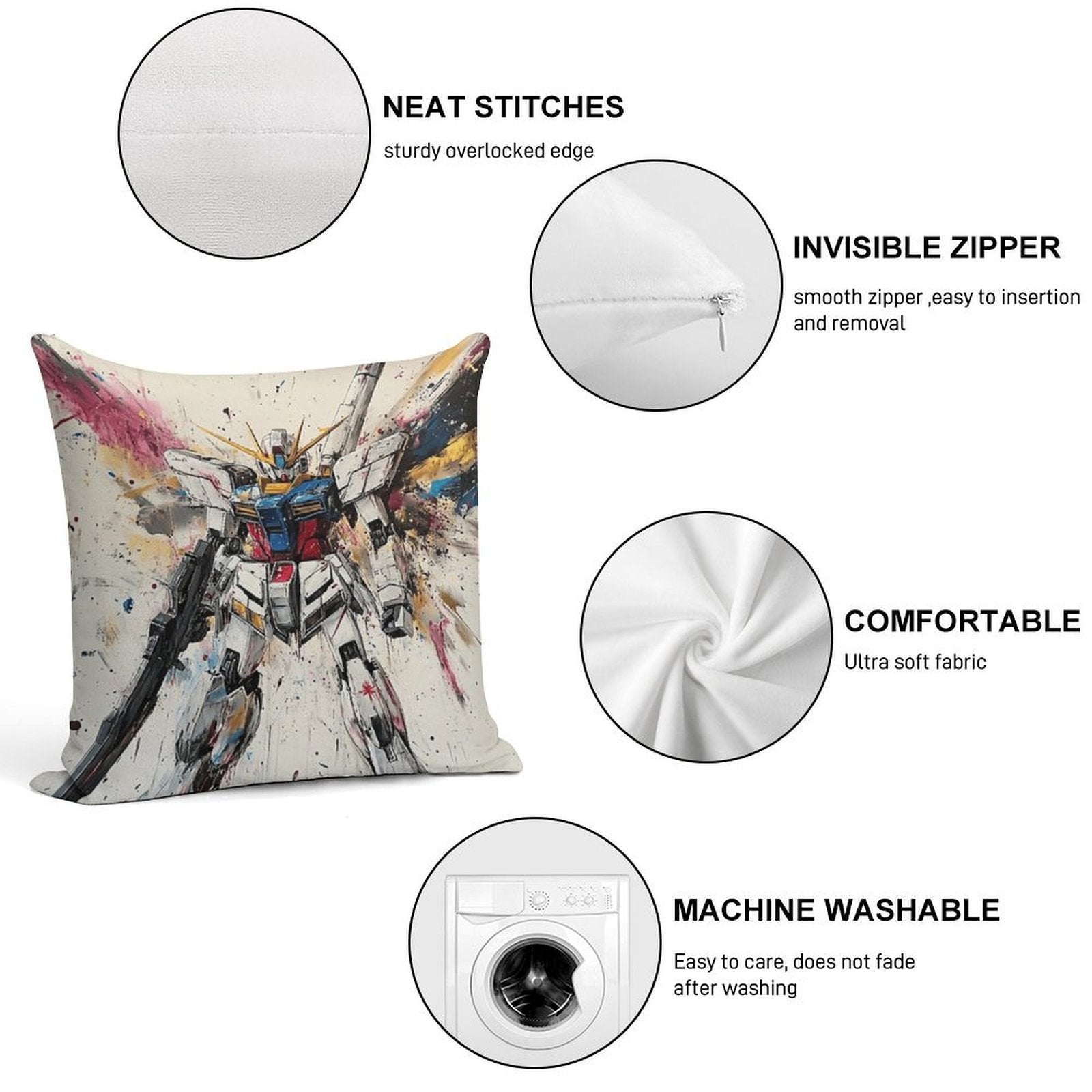 Gundam Soft Short Plush Fabric Throw Pillow