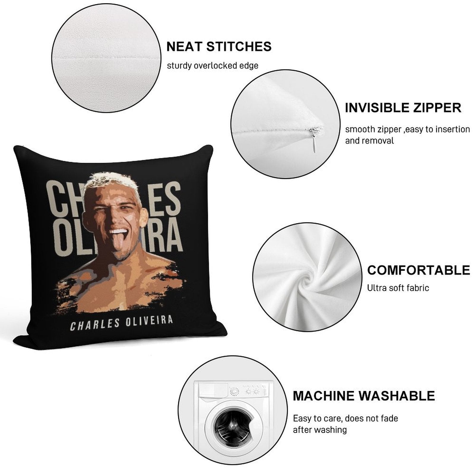 Charles Oliveira Smile Fighter Soft Shrink-Resistant Throw Pillow