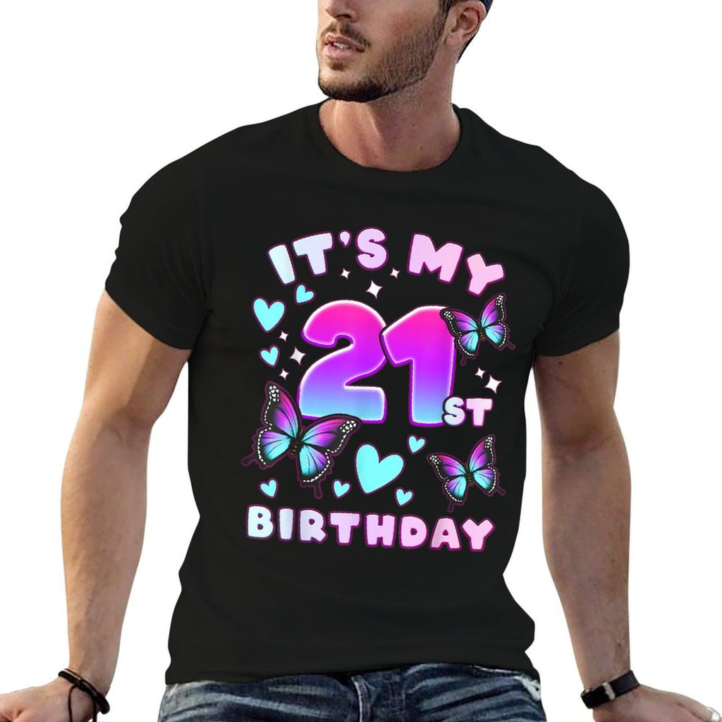 21st Birthday, Girl 21 Years, Butterflies And Number 21  Quick-drying T-Shirt