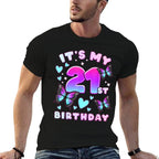 21st Birthday, Girl 21 Years, Butterflies And Number 21  Quick-drying T-Shirt