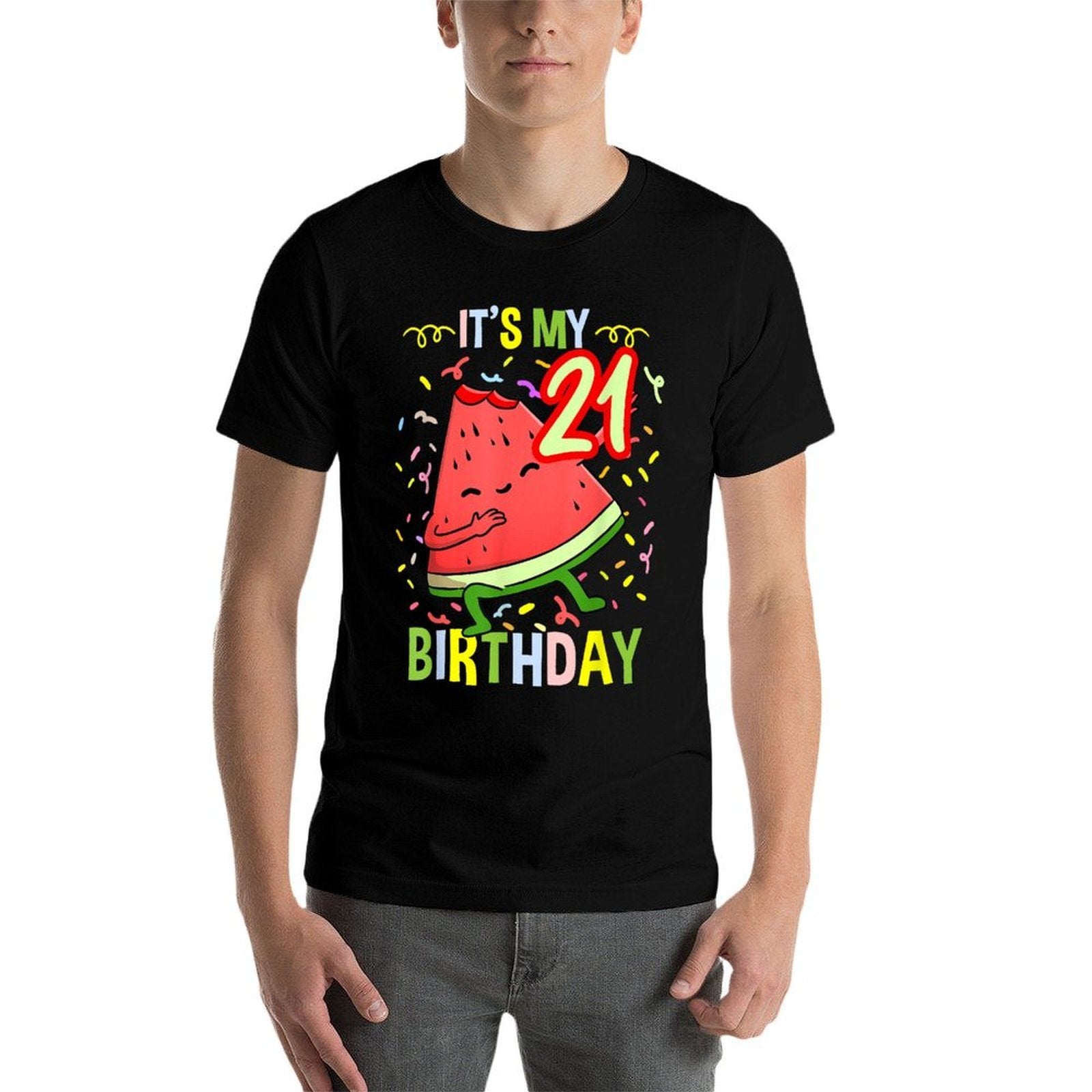 Its My 21st Birthday Watermelon Lover  Ribbed Collar T-Shirt