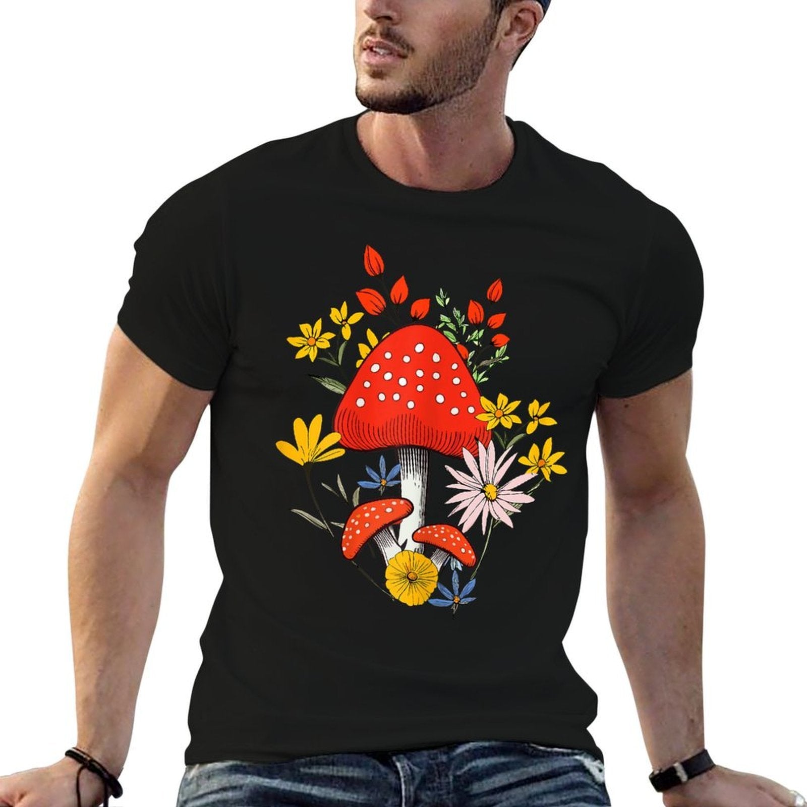 Cottagecore Aesthetic Wildflower And Mushroom Floral Women  Oversized Silhouette T-Shirt