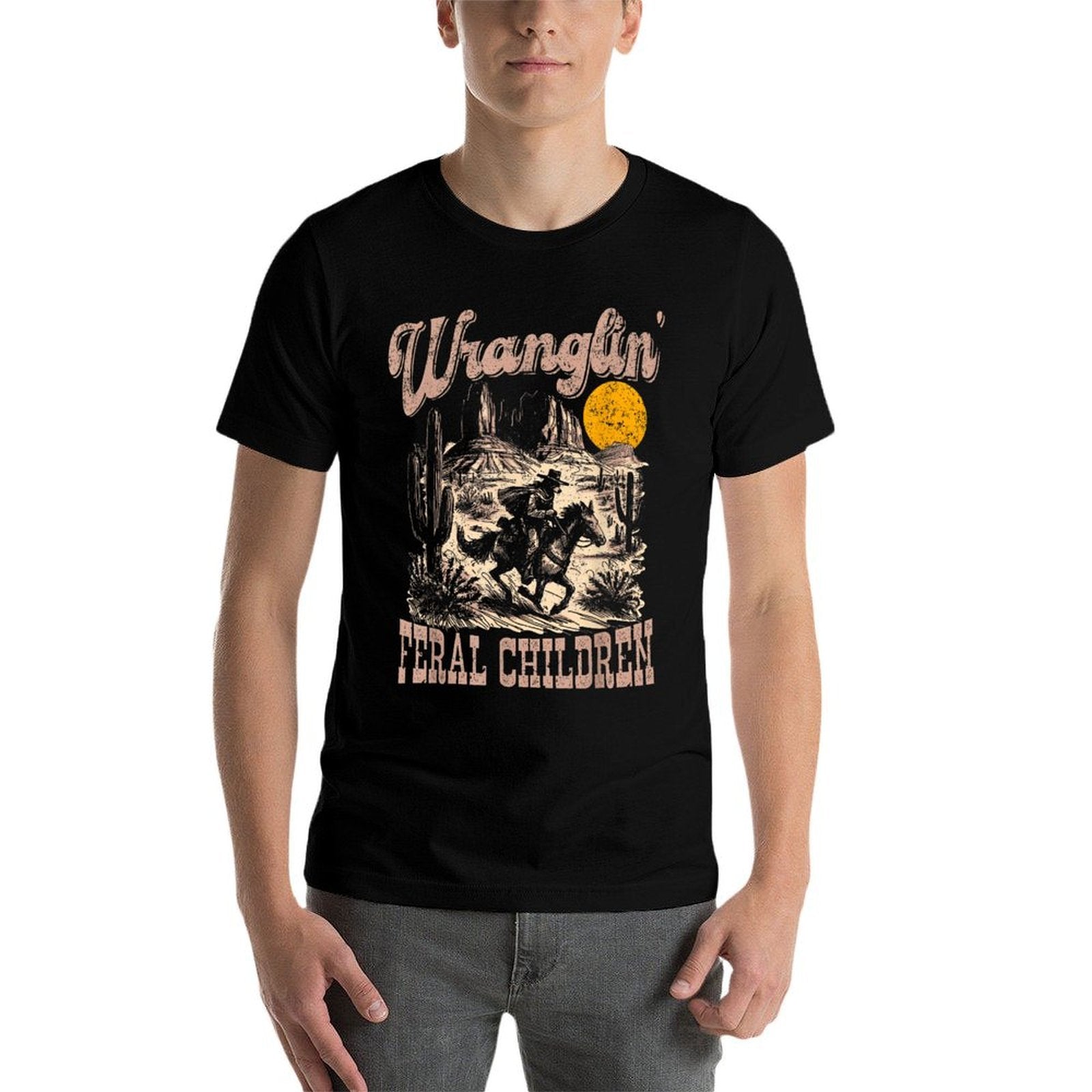Retro Wranglin&#39; Feral Children Raccoon 90s Western  Versatile T-Shirt