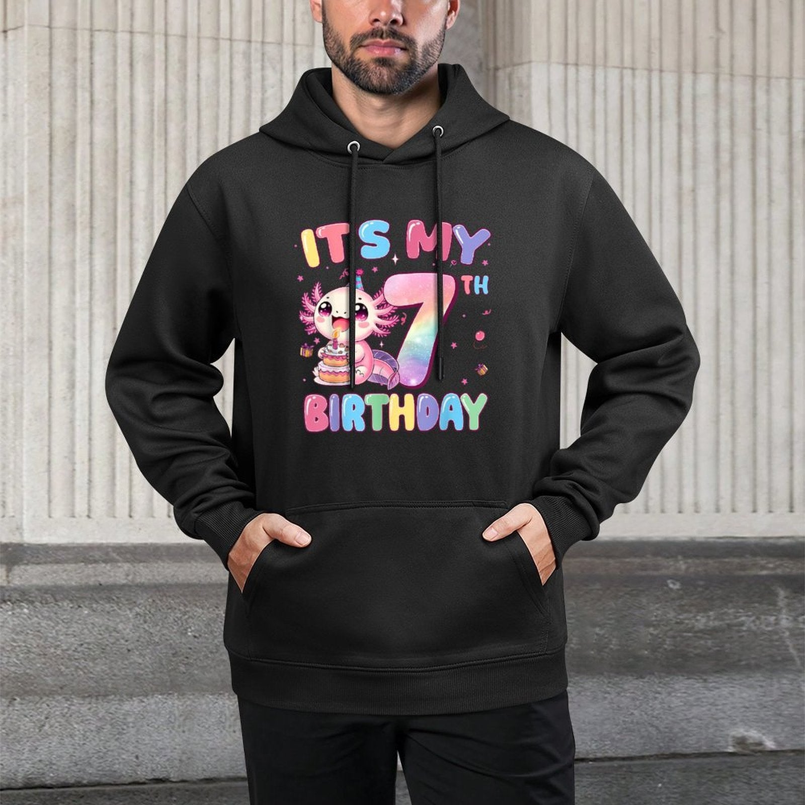 Its My 7th Birthday Girl Cute Axolotl 7 Year Old Bday Kids Durable Construction Hoodie