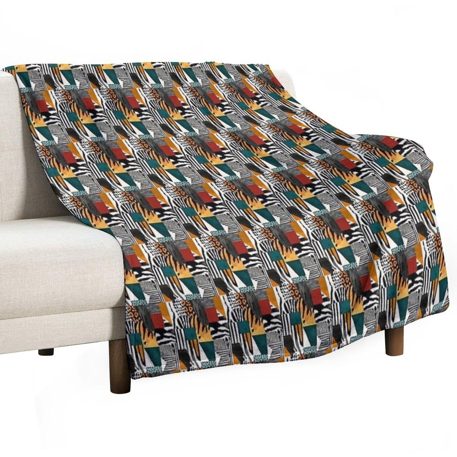 Textile Collage of Wild Prints Durable Throw Blanket