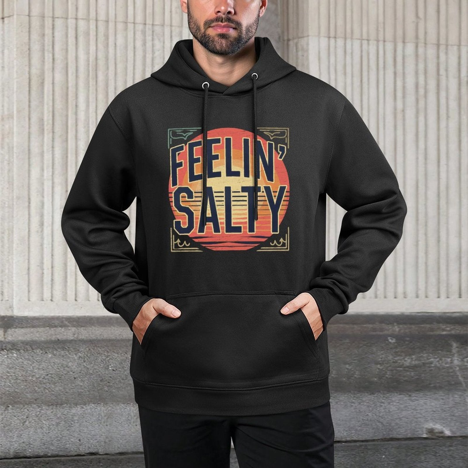 Feelin Salty Tshirt Beach Summer Vacation Vintage 70s Retro Sweatshirt Kangaroo Pocket Hoodie