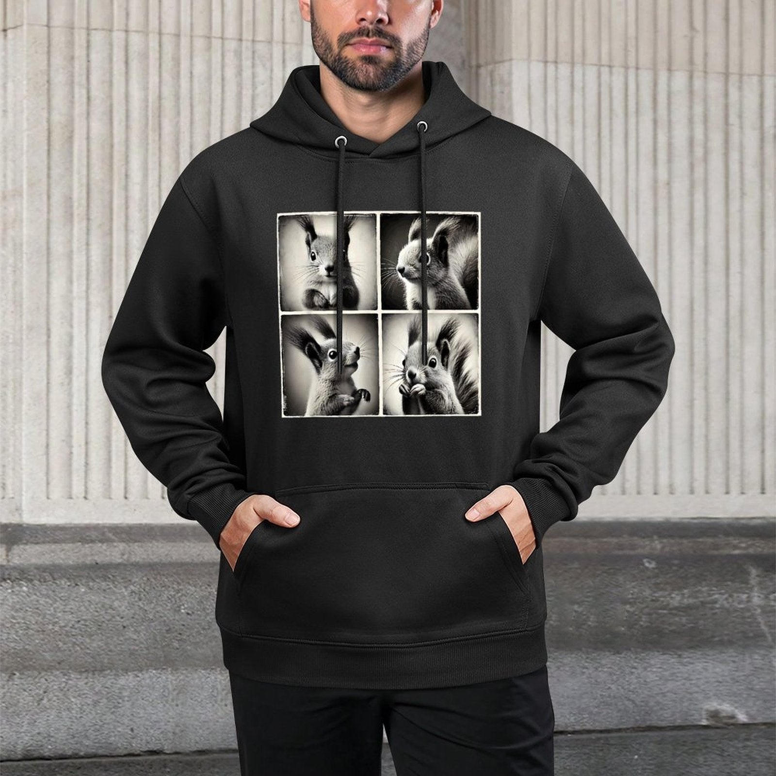 Squirrel Selfie Funny Cute Meme Art Vintage Animal Lover Shrink-Resistant Hoodie