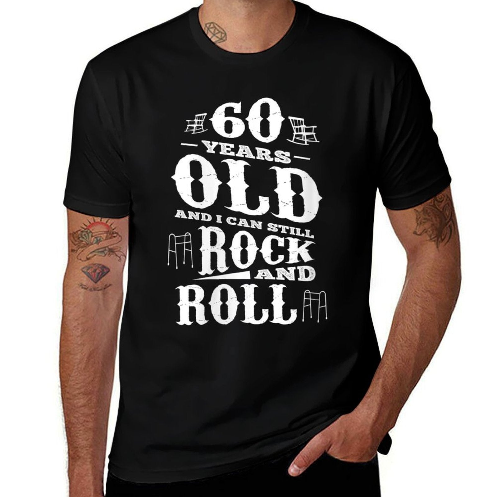 Womens 60 Years Old And I Can Still Rock And Roll 60th Birthday  Ribbed Collar T-Shirt