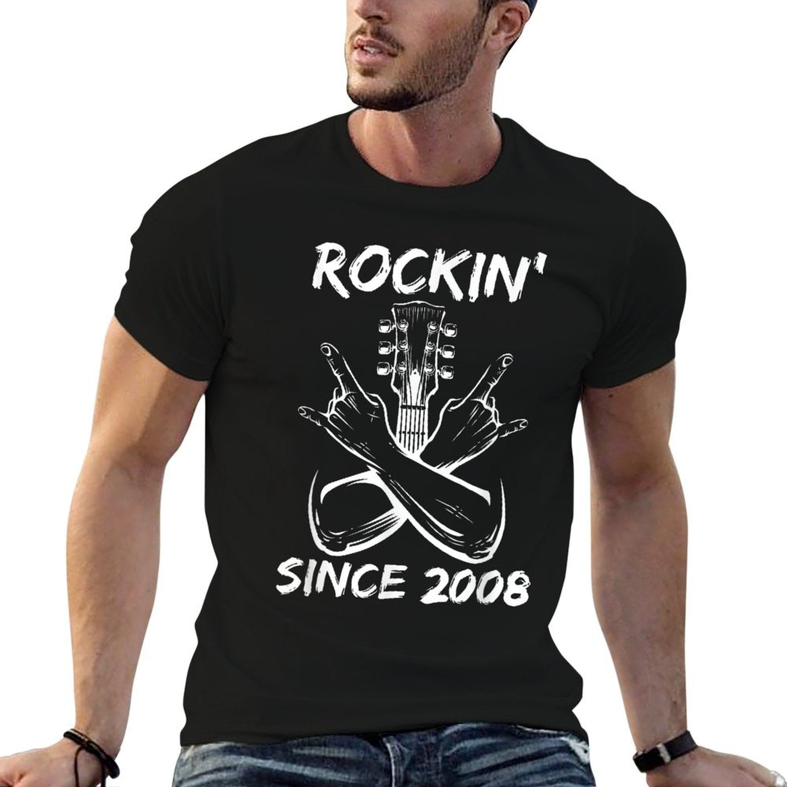 Rockin' Since 2008 Rock 17th Birthday Guitar 17 Years Old  High-quality Stitching T-Shirt