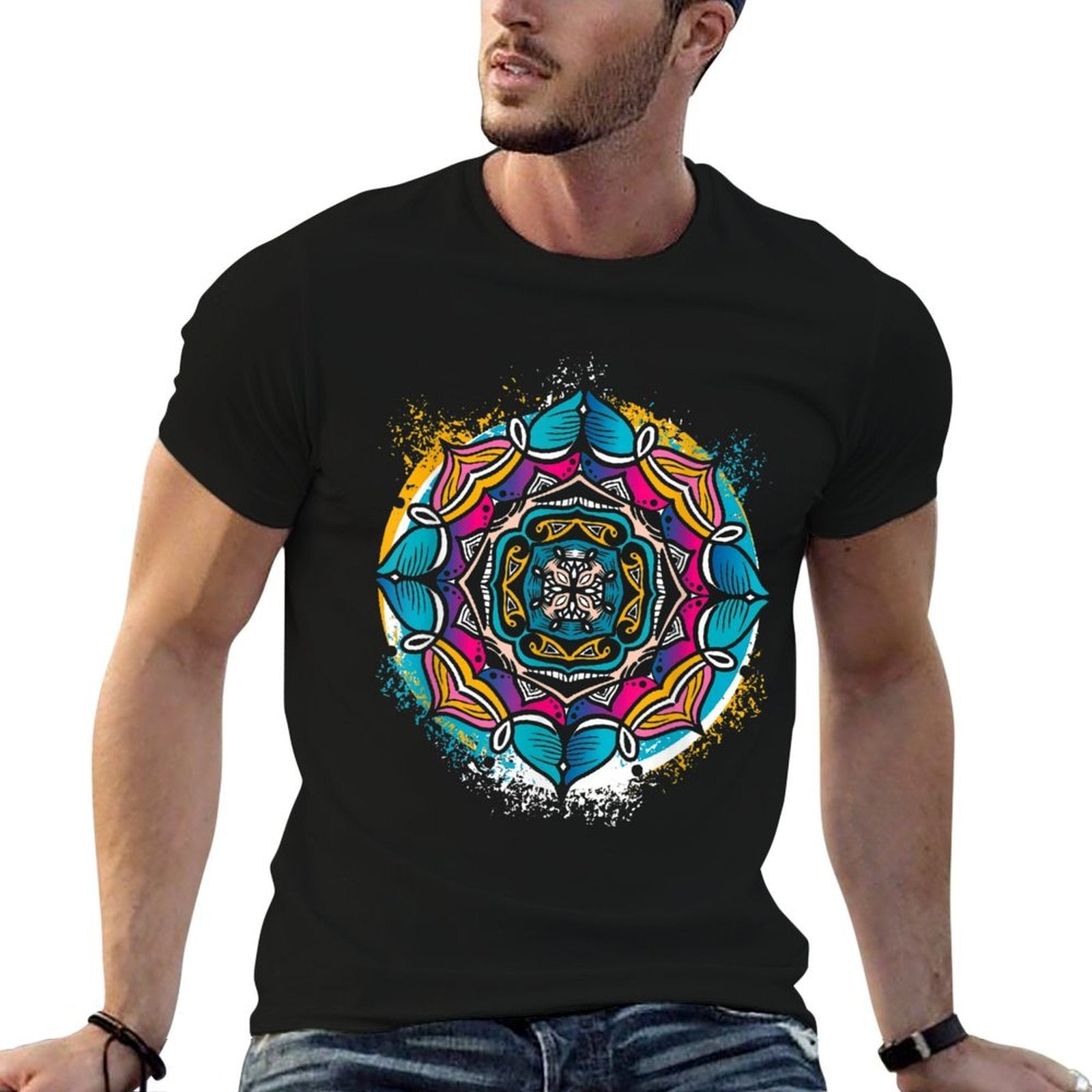 Sacred Geometry Art Meditation Flower Circle Yoga Mandala  Slim-fit Cut T-Shirt