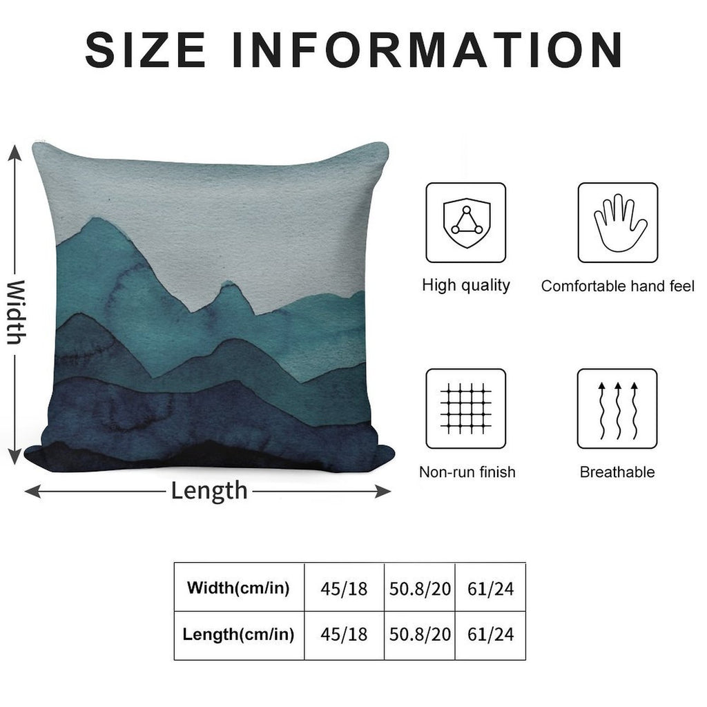 Mountains in Petrol, Blue, Turquoise, Green, Azure, Gray, Black Soft Style Accent Throw Pillow