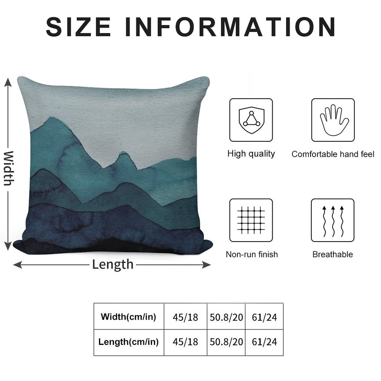 Mountains in Petrol, Blue, Turquoise, Green, Azure, Gray, Black Soft Style Accent Throw Pillow