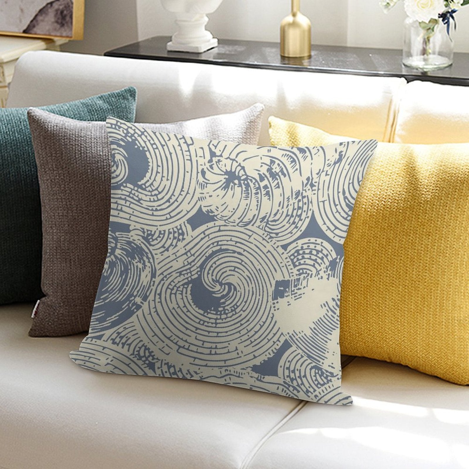 Shells And Swirls, Cool Gray And Cream Soft Washable Throw Pillow
