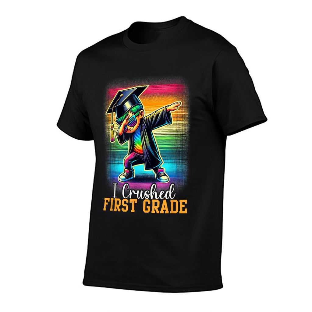 I Crushed 1st Grade Graduation Dabbing Boy Class Of 2024  Ribbed Collar T-Shirt