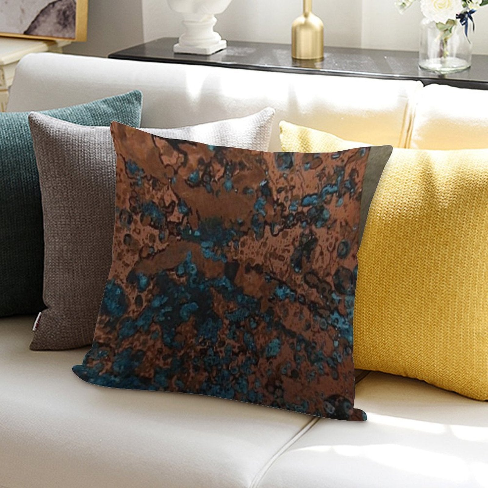 Brown Blue Copper Rust Soft Skin-Friendly Throw Pillow