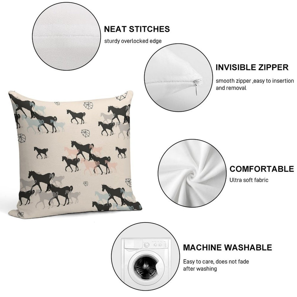 Horses Soft Reinforced Edging Throw Pillow