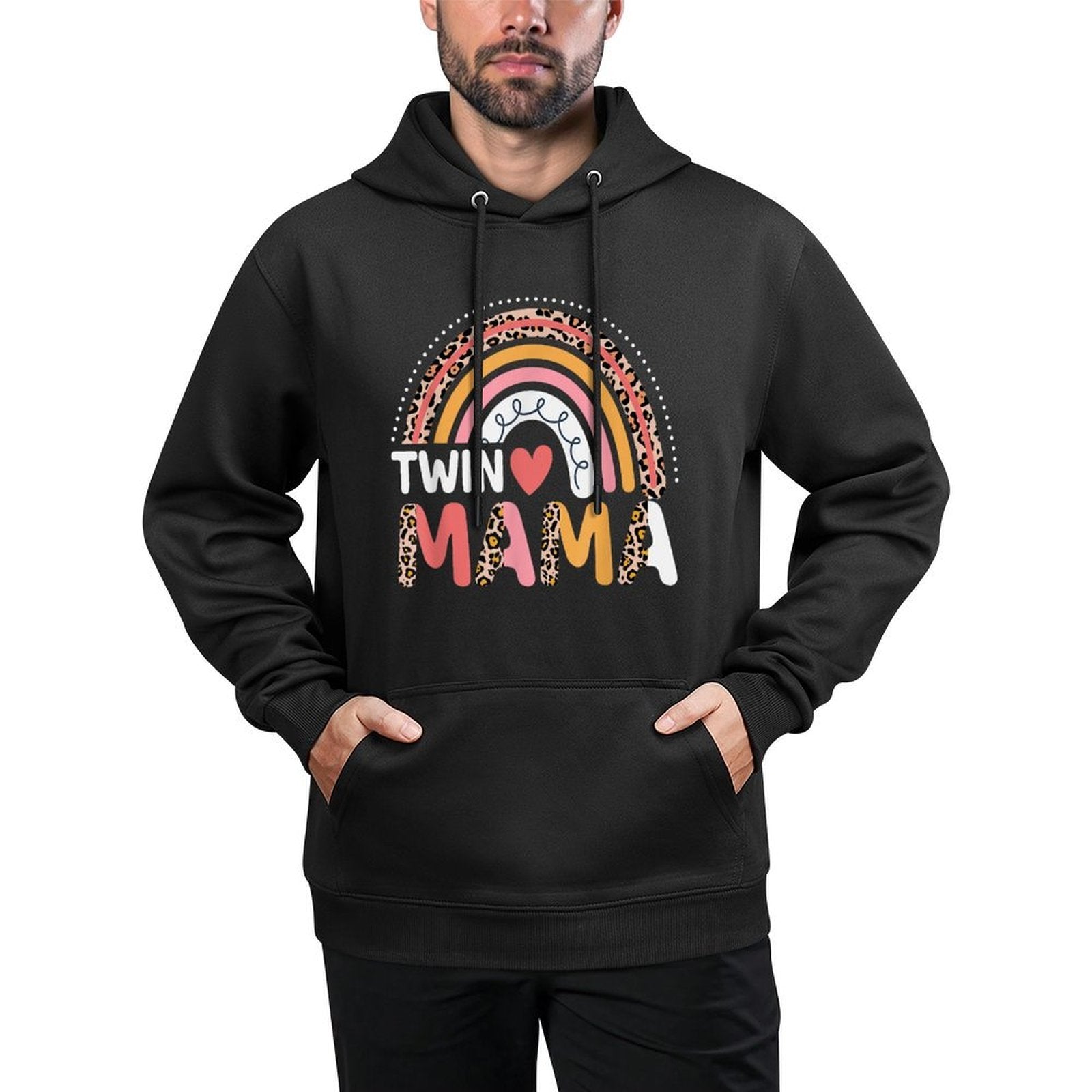 Twin Mama Mothers Day Funny Leopard Rainbow New Mom Of Twins Relaxed Fit Hoodie