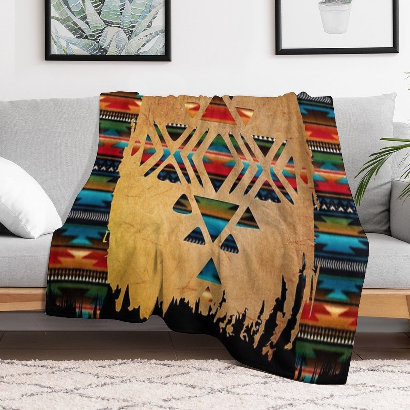Navajo Pattern - Aztec Brushstroke Design Plush Throw Blanket