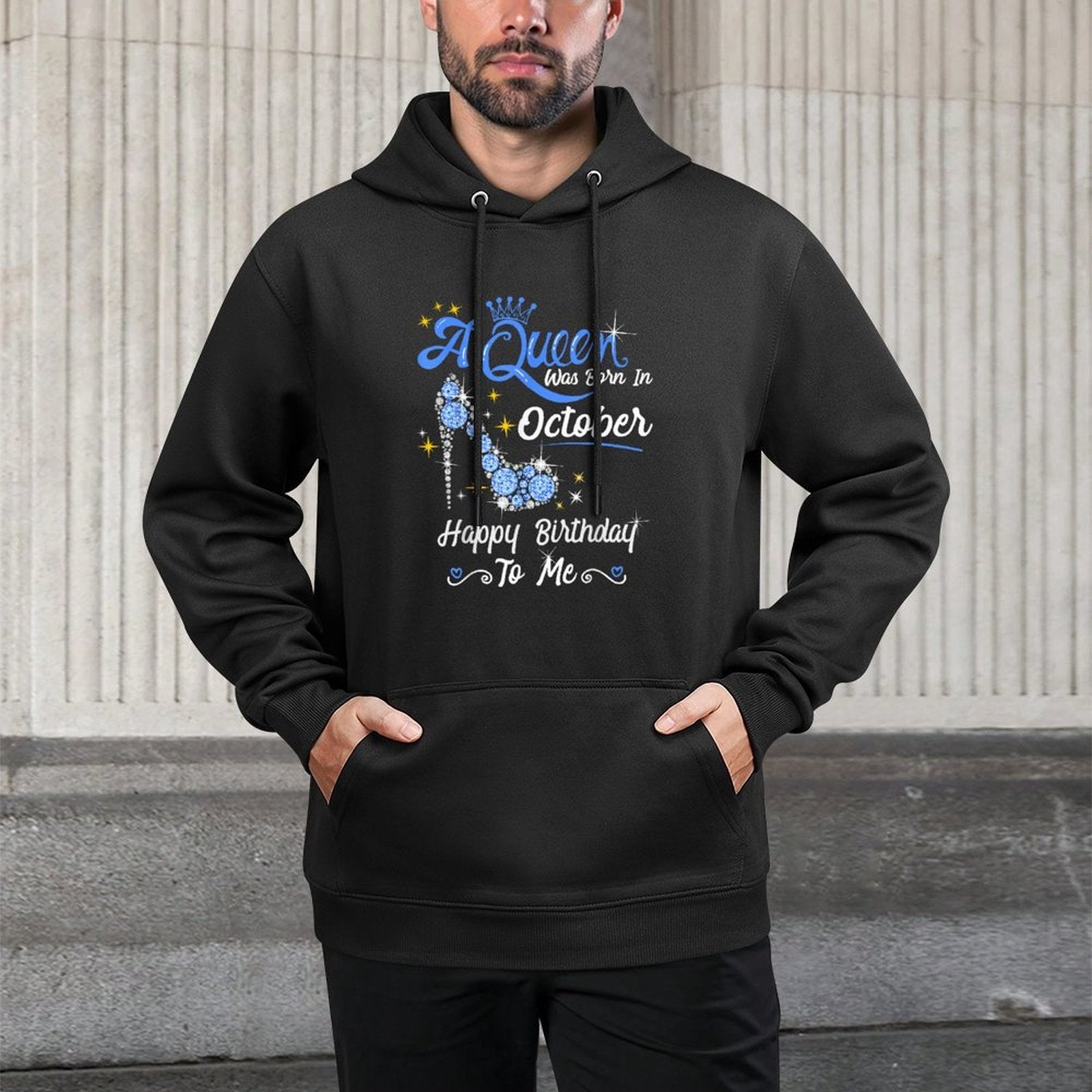 Queen Was Born in October Cute Funny Happy Birthday Gift Shape Retention Hoodie