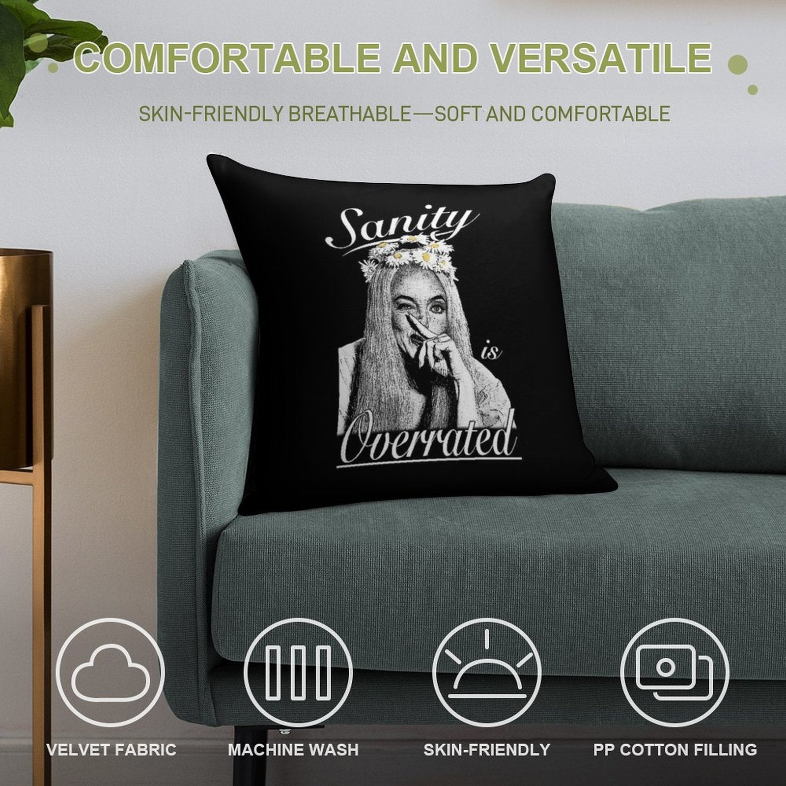 Ophelia- Sanity Is Overrated (B&W) Soft Multiple Sizes Throw Pillow