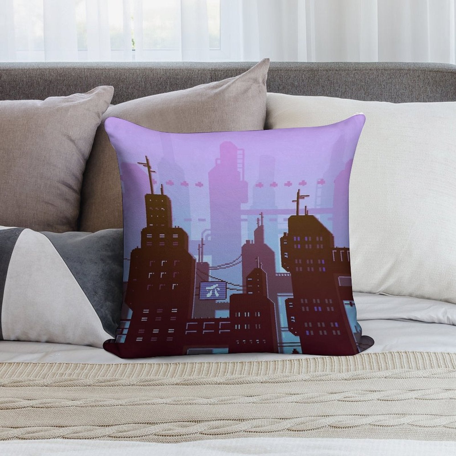 Future Night Skyline Soft Ultra-Soft Texture Throw Pillow