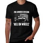 US Army Armor Branch 2nd Armored Division Hell On Wheels - Men's Black Classic Fit Crew Neck - Small  Ribbed Collar T-Shirt