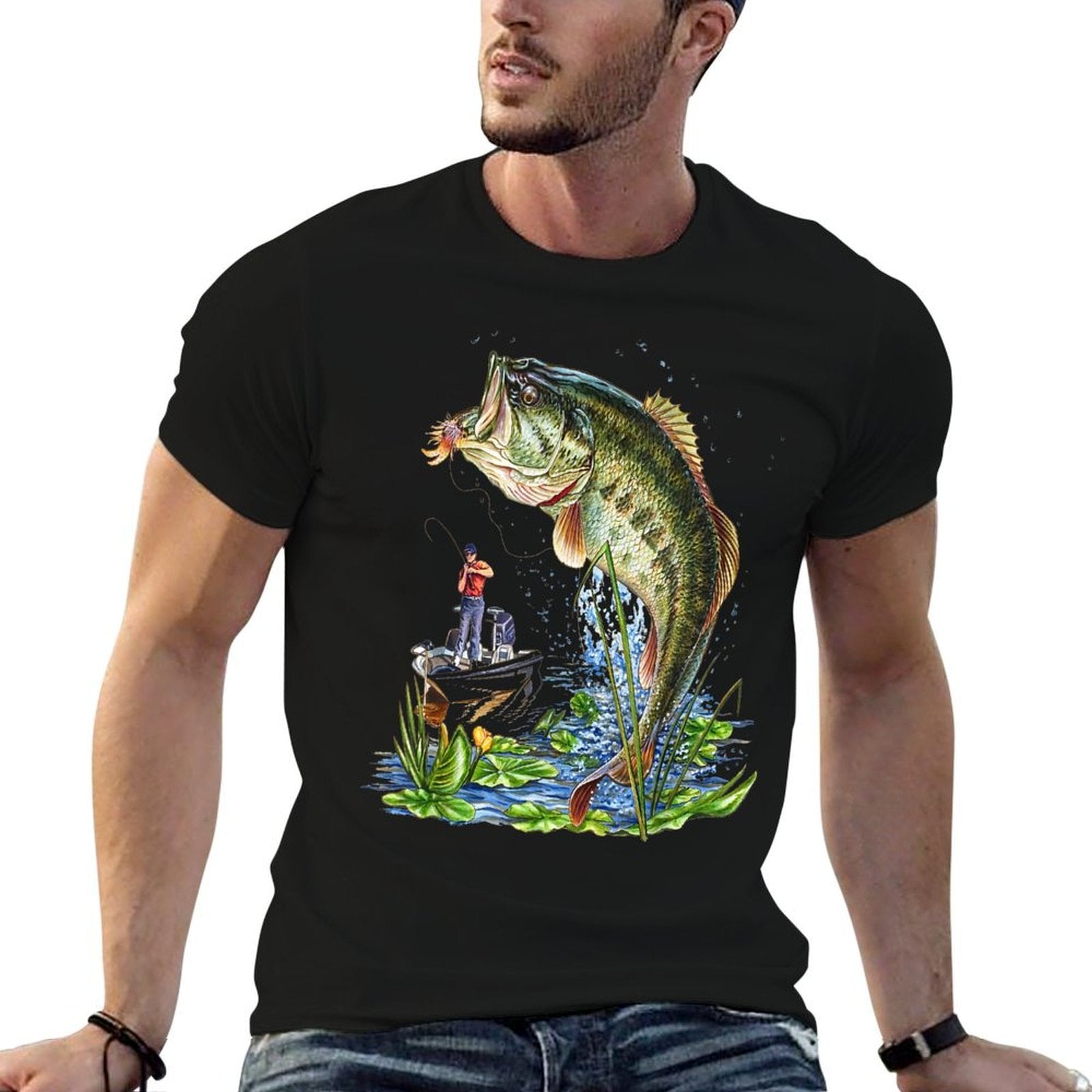 Fishing Graphic Large Mouth Bass Fish  Lightweight T-Shirt