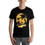 Tropical Palm Trees with Sailboat Beach Island Sunset  Soft T-Shirt