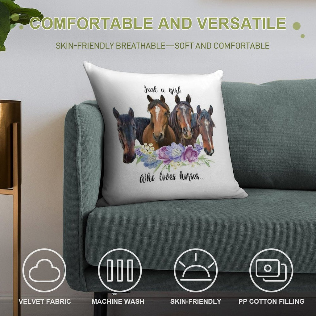 Just A Girl Who Loves Horses A Soft Warmth Comfort Throw Pillow