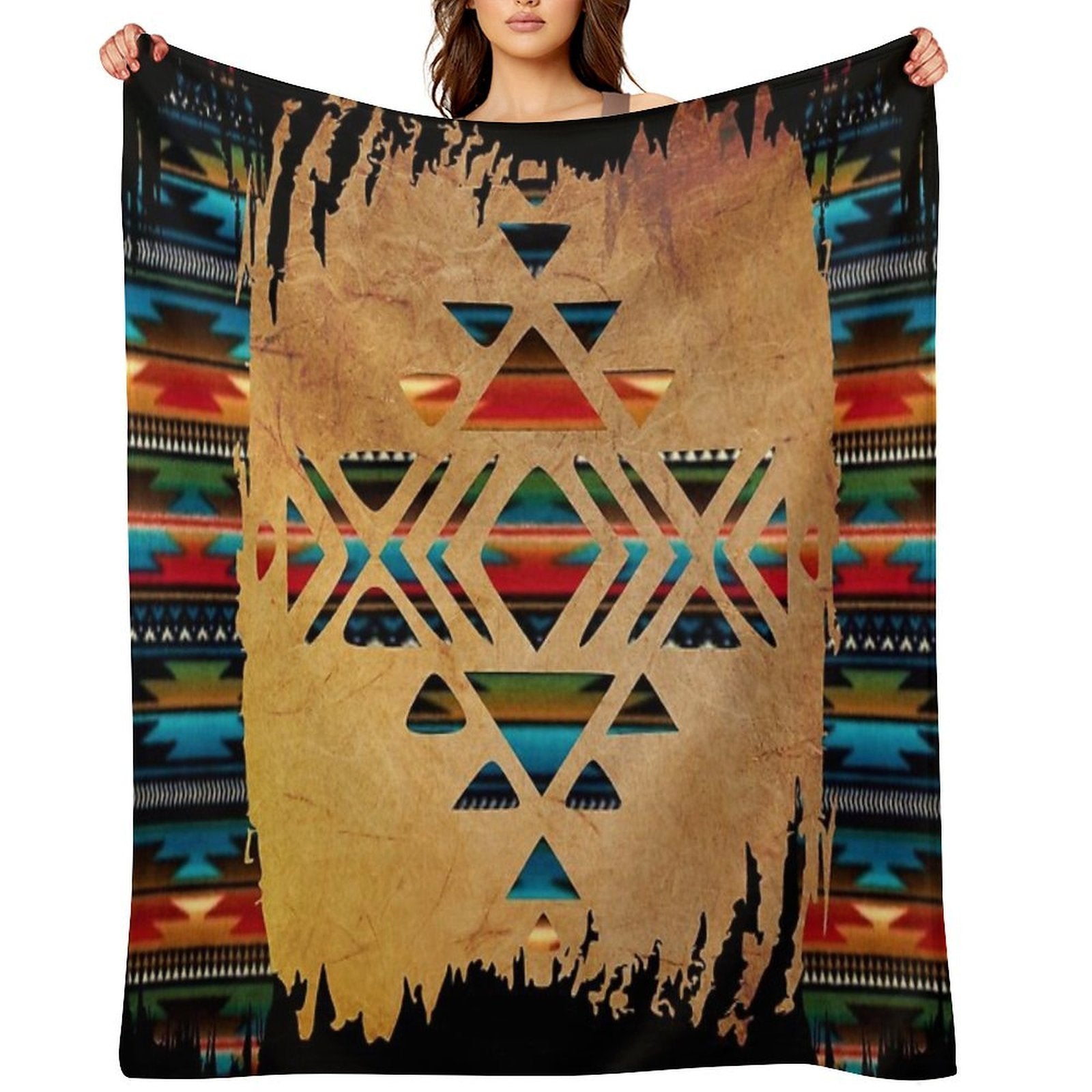 Navajo Pattern - Aztec Brushstroke Design Plush Throw Blanket