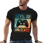 Level 22 Unlocked Video Gamer 22nd Birthday Gifts  Ribbed Collar T-Shirt