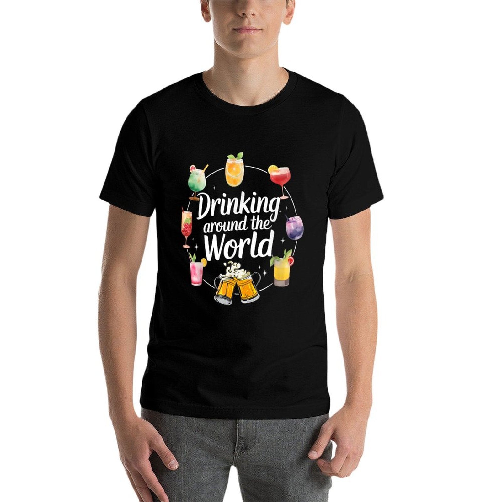 Drinking Around The World Funny Travel Cocktail  Trendy Pattern T-Shirt