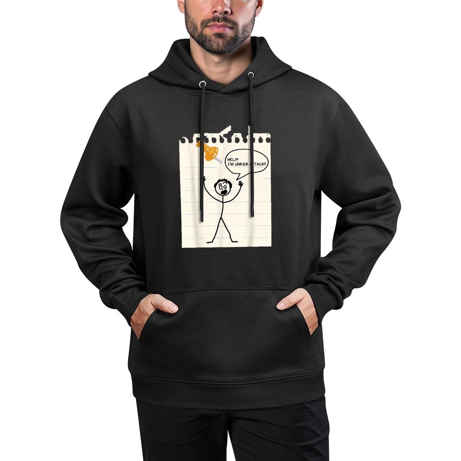 Stick Man Silly Stuff Black for Men - Stick Figure Under A Tack Easy Care Hoodie