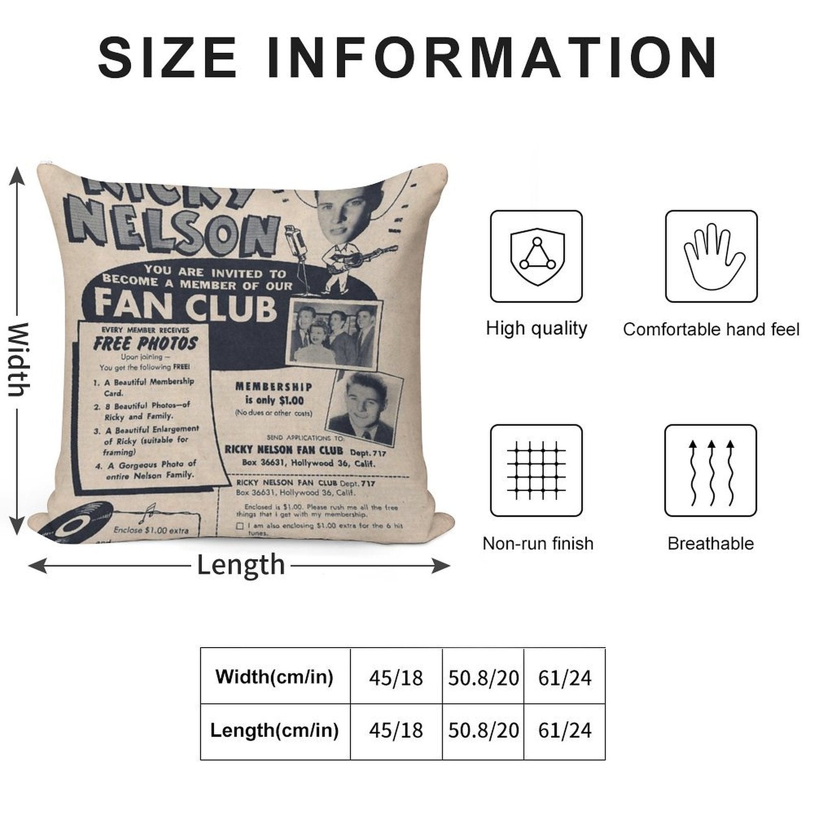 Ricky Nelson Fan Club Soft High-Density Material Throw Pillow