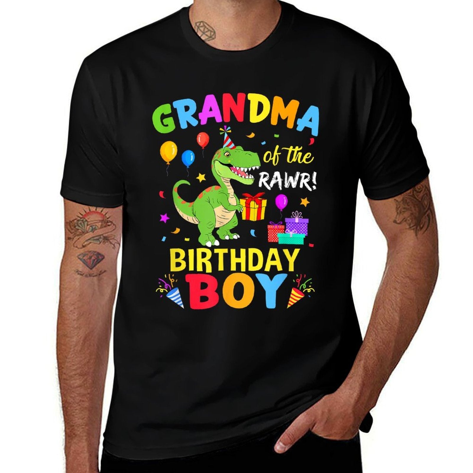 Grandma Of The Birthday Boy T-Rex Funny Dinosaur Boy Party  Quick-drying T-Shirt