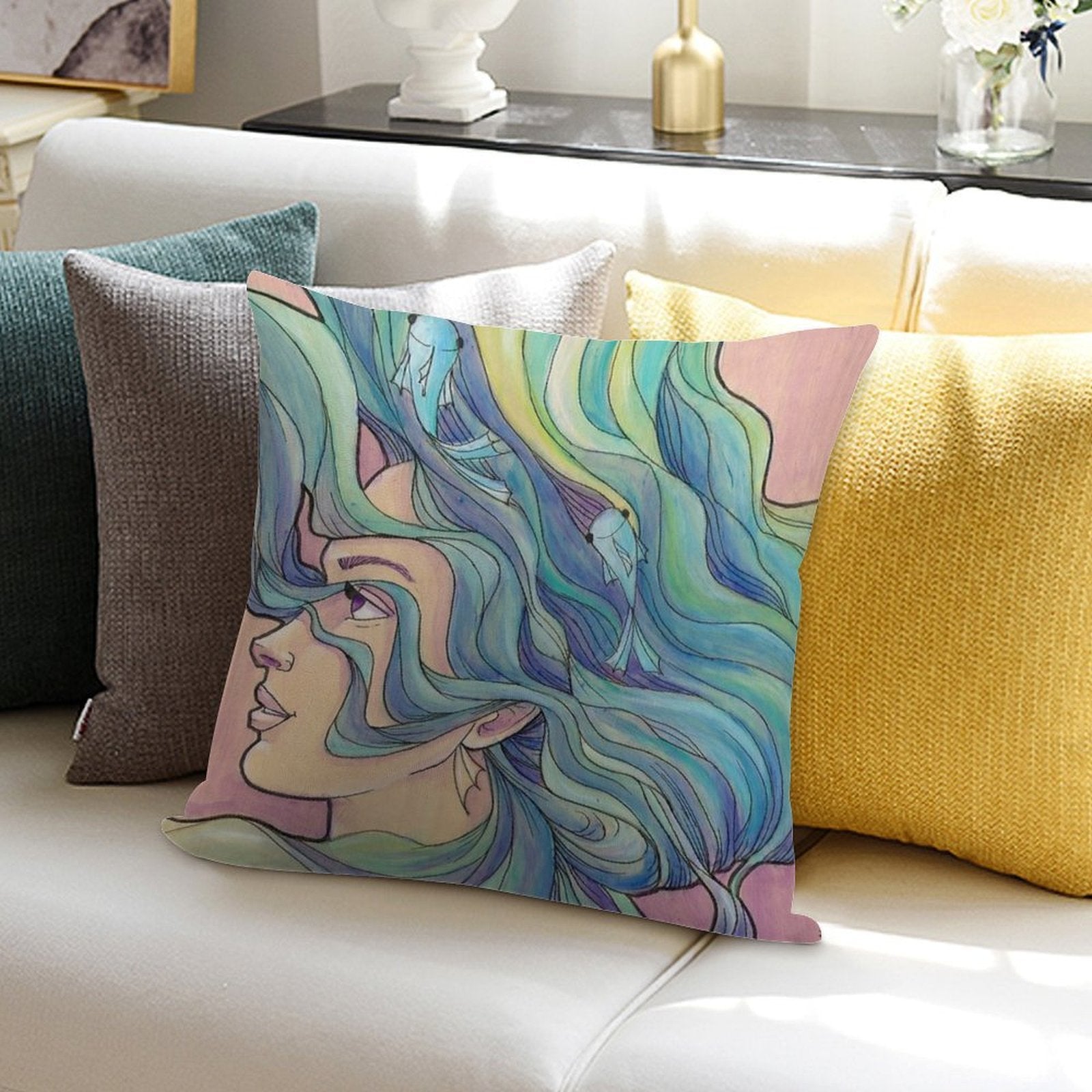 Ocean Wave Soft Washable Throw Pillow