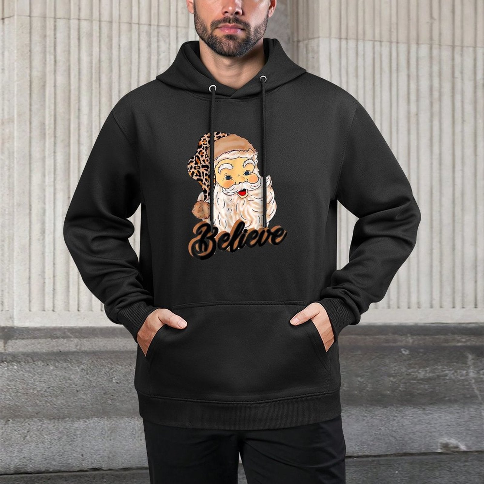 Vintage Christmas Retro Holiday Cheetah Santa Leopard Hat Customizable Surface Hoodie