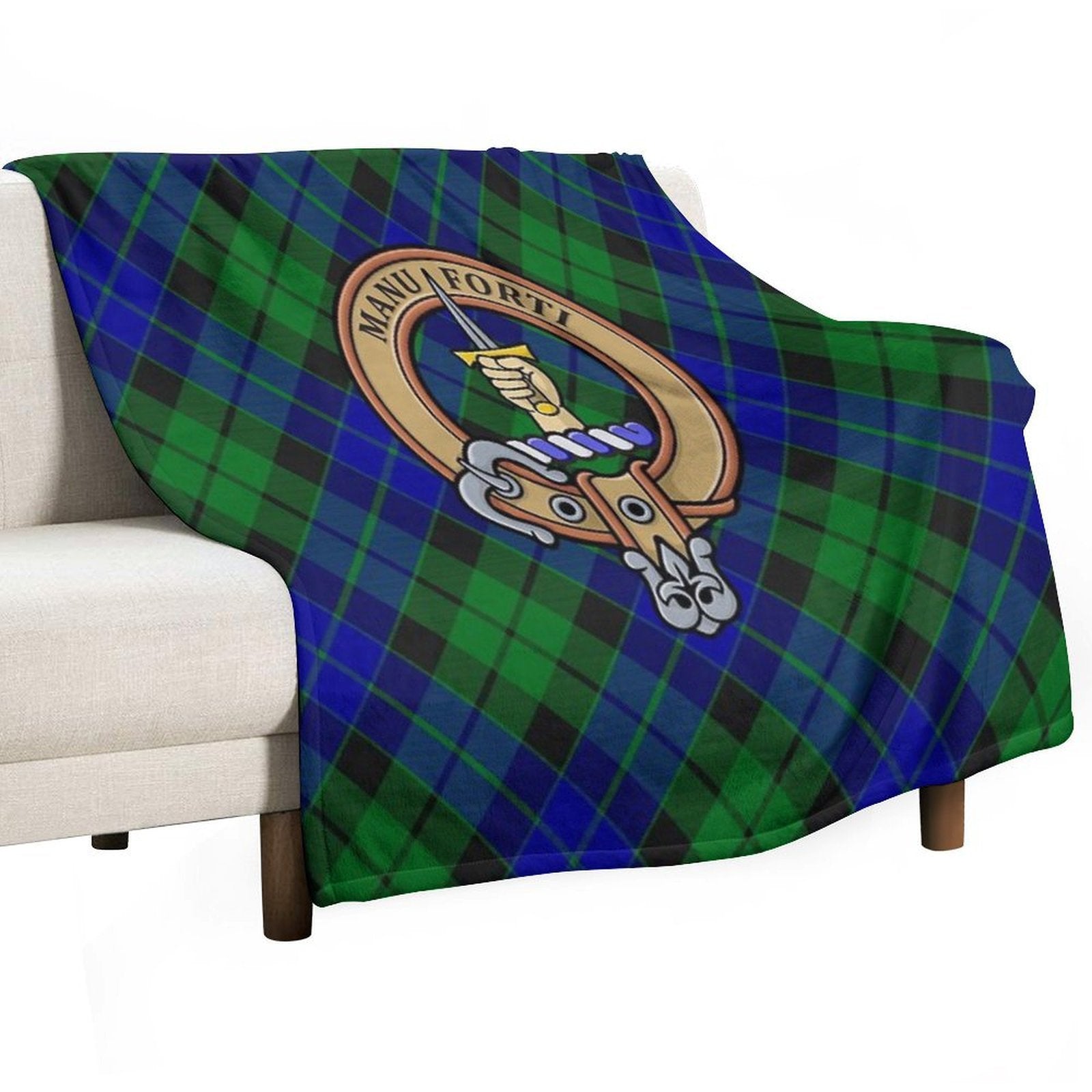 Clan MacKay Crest over Tartan Compact Throw Blanket