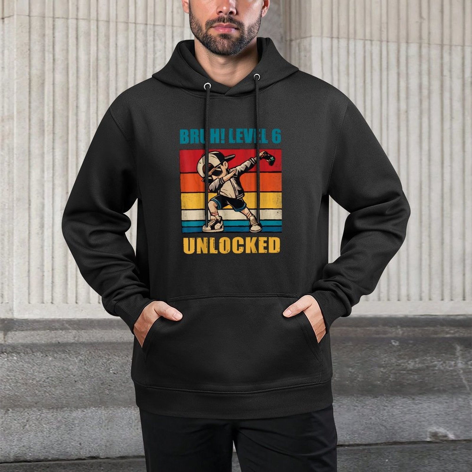 6 Year Old Birthday Bruh Level 6 Unlocked Dabbing Gamer Colorfast Hoodie