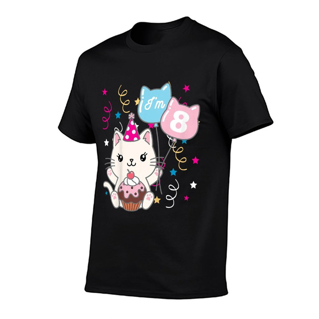 Kids 8th Kitten Birthday Girl Cat Theme for 8 (eight) Year Old  Trendy Pattern T-Shirt