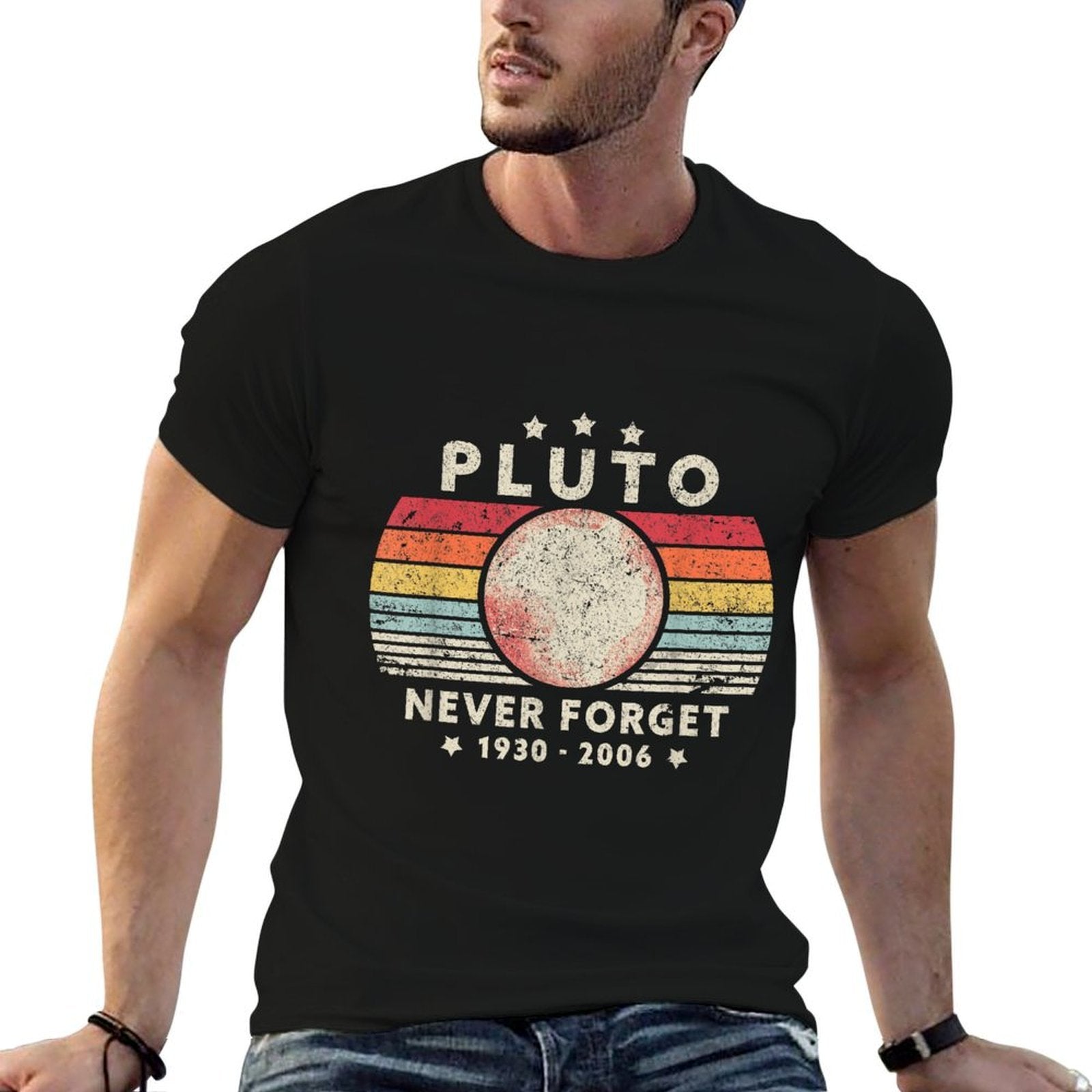 Never Forget Pluto. Retro Style Funny Space Science  Heathered Texture T-Shirt