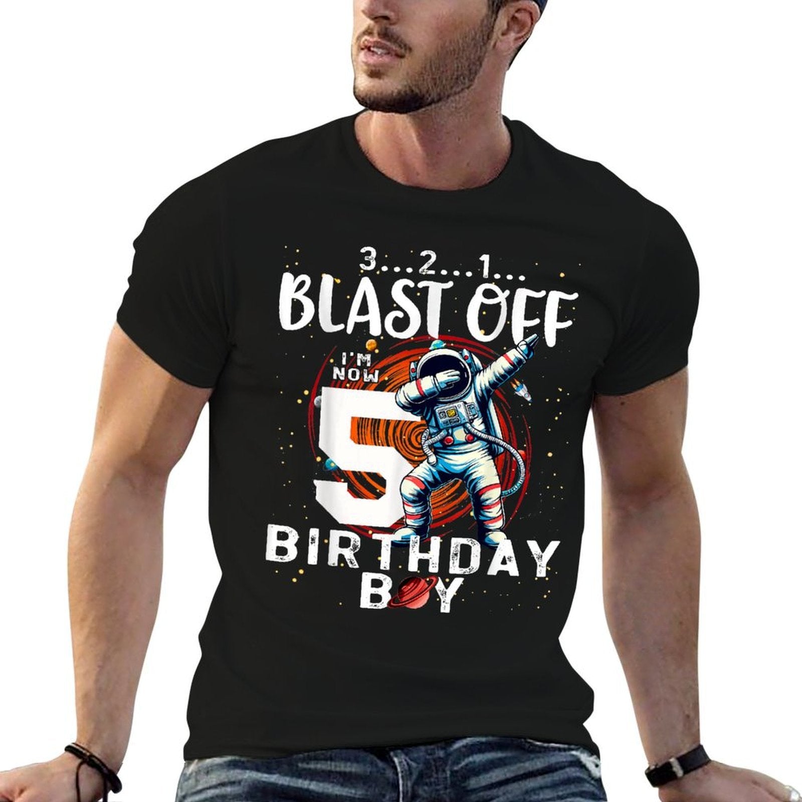 5 Birthday Boy Astronaut Astronomy 5th Year Old Birtday  Fade-proof Color T-Shirt